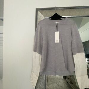 Veronica Beard Gray and Cream Crew Neck Sweater